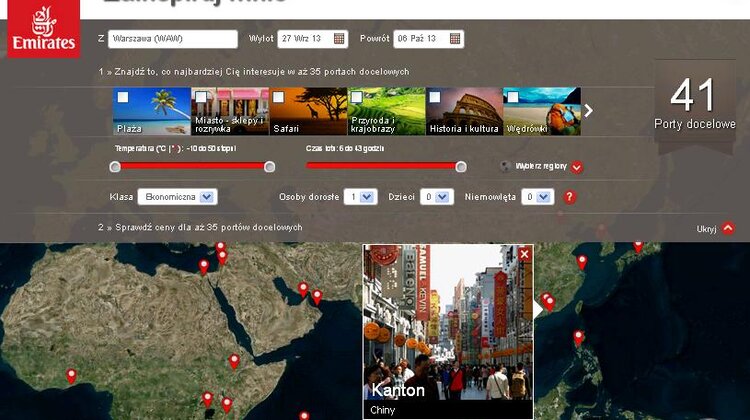 Zainspiruj się z interaktywnym narzędziem Emirates nowe produkty/usługi, styl życia - Warszawa – 11 września 2013r. – Planowanie urlopu uważane jest przez wielu za równie przyjemną czynność, co jego realizacja. Aby jednak wakacje były w pełni udane, ważne jest, by spełniały nasze oczekiwania i odpowiadały wyobrażeniom, które powstają jeszcze przed wyjazdem. Osiągnięcie tego celu znacząco ułatwia narzędzie linii Emirates „Zainspiruj mnie” – stworzone, by pomagać w wyborze miejsca i sposobu spędzenia urlopu.