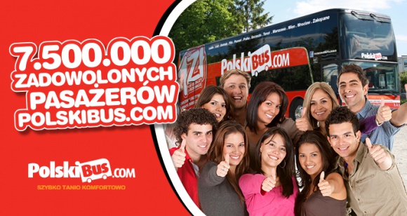 7.500.000 zadowolonych pasażerów PolskiBus.com Turystyka, BIZNES - PolskiBus.com z dumą informuje o przewiezieniu 7.500.000 pasażerów. Aby mieć pewność, że jakość usług zawsze spełnia oczekiwania naszych klientów przeprowadziliśmy badanie, mające na celu sprawdzenie poziomu zadowolenia z działalności PolskiBus.com.