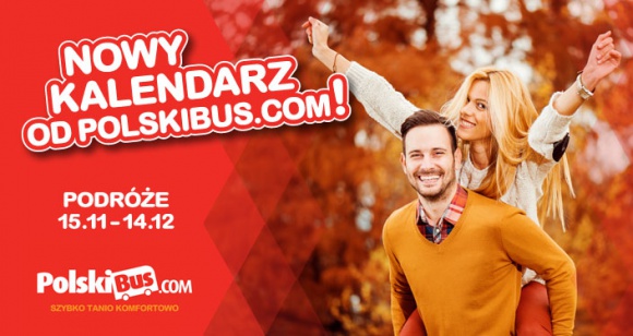 Jesienne podróże w najlepszych cenach! Nowy kalendarz od PolskiBus.com! Turystyka, BIZNES - • Już dziś, 29 września, PolskiBus.com otwiera nowy kalendarz na podróże od 15 listopada do 15 grudnia • Tysiące biletów w cenach rozpoczynających się od 1 zł + 1 zł opłaty za rezerwację są już dostępne na stronie internetowej www.polskibus.com