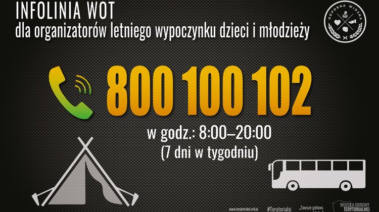 WOT wspiera organizatorów wypoczynku. Infolinia: 800-100-102 praca, zdrowie - 